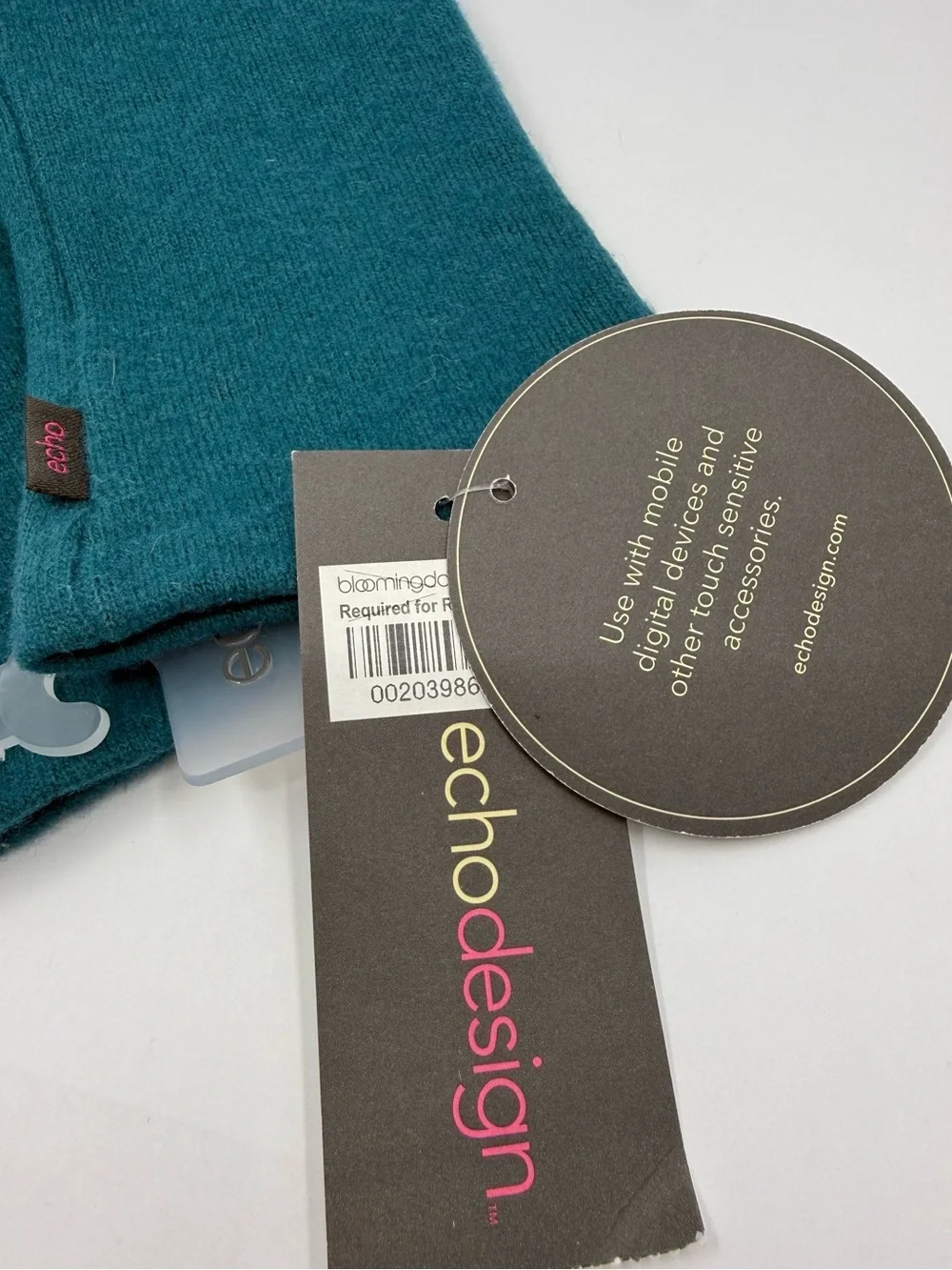 Echo Touchscreen Wool Gloves Teal Blue Size L New With Tags